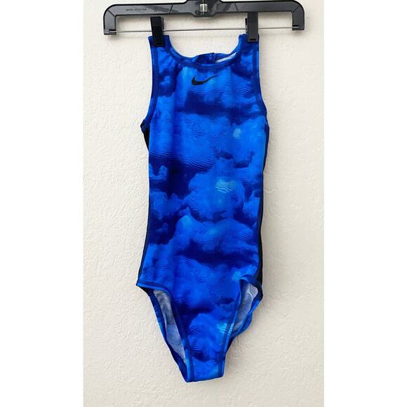Nike Girl's Blue Cloud Zip Back Mesh Side One Piece Swimsuit NWT Hygiene Liner 8 - Picture 1 of 8